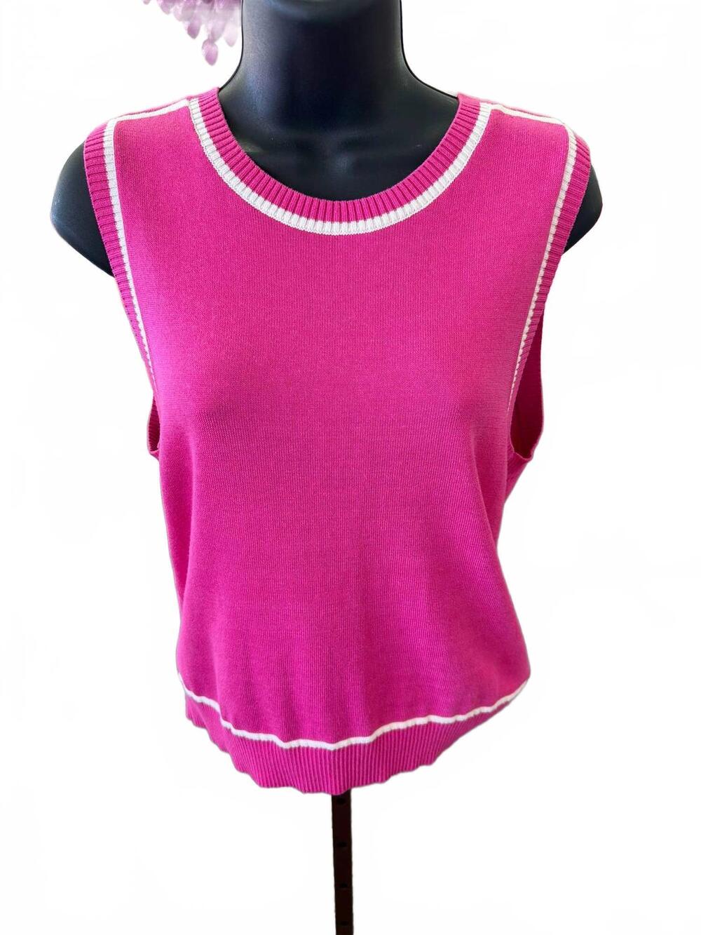 NEW CENTRAL PARK WEST women's tinsley contrast knit tank in pink